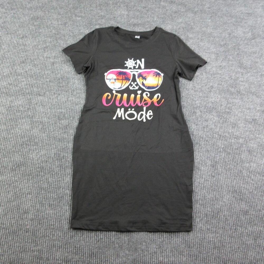 Cruise Mode T-Shirt Dress Womens S Black Crew Neck Graphic Tee